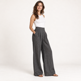 Charcoal High-Waisted Pleated Linen Wide-Leg Trousers side view