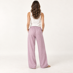 Lavender Pink Relaxed Linen Wide-Leg Trousers back view