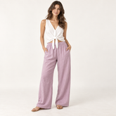 Lavender Pink Relaxed Linen Wide-Leg Trousers front view