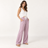 Lavender Pink Relaxed Linen Wide-Leg Trousers side view