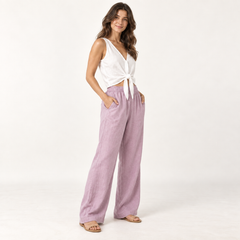 Lavender Pink Relaxed Linen Wide-Leg Trousers side view