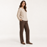 Natural Beige Relaxed Long-Sleeve Linen Top side view