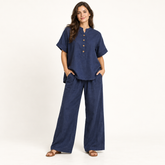 Navy Button Tunic and Wide-Leg Trouser Co-ord Set front view