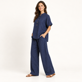 Navy Button Tunic and Wide-Leg Trouser Co-ord Set side view