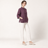 Plum Frog-Button Linen Blouse with Patch Pockets side view