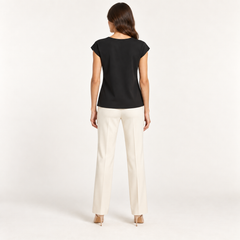 Black Minimalist Cap-Sleeve Jersey Blouse back view