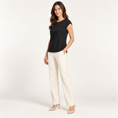 Black Minimalist Cap-Sleeve Jersey Blouse side view