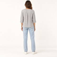 Light Grey Stonewashed Linen Blouse with Back Pleat back view