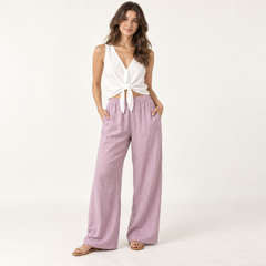 Lavender Pink Relaxed Linen Wide-Leg Trousers front view