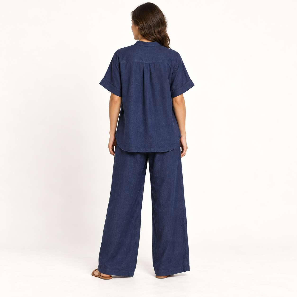 Navy Button Tunic and Wide-Leg Trouser Co-ord Set back view