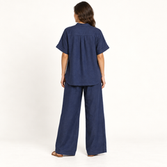 Navy Button Tunic and Wide-Leg Trouser Co-ord Set back view
