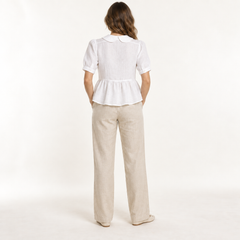 White Peter Pan Collar Linen Peplum Blouse back view