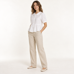 White Peter Pan Collar Linen Peplum Blouse side view